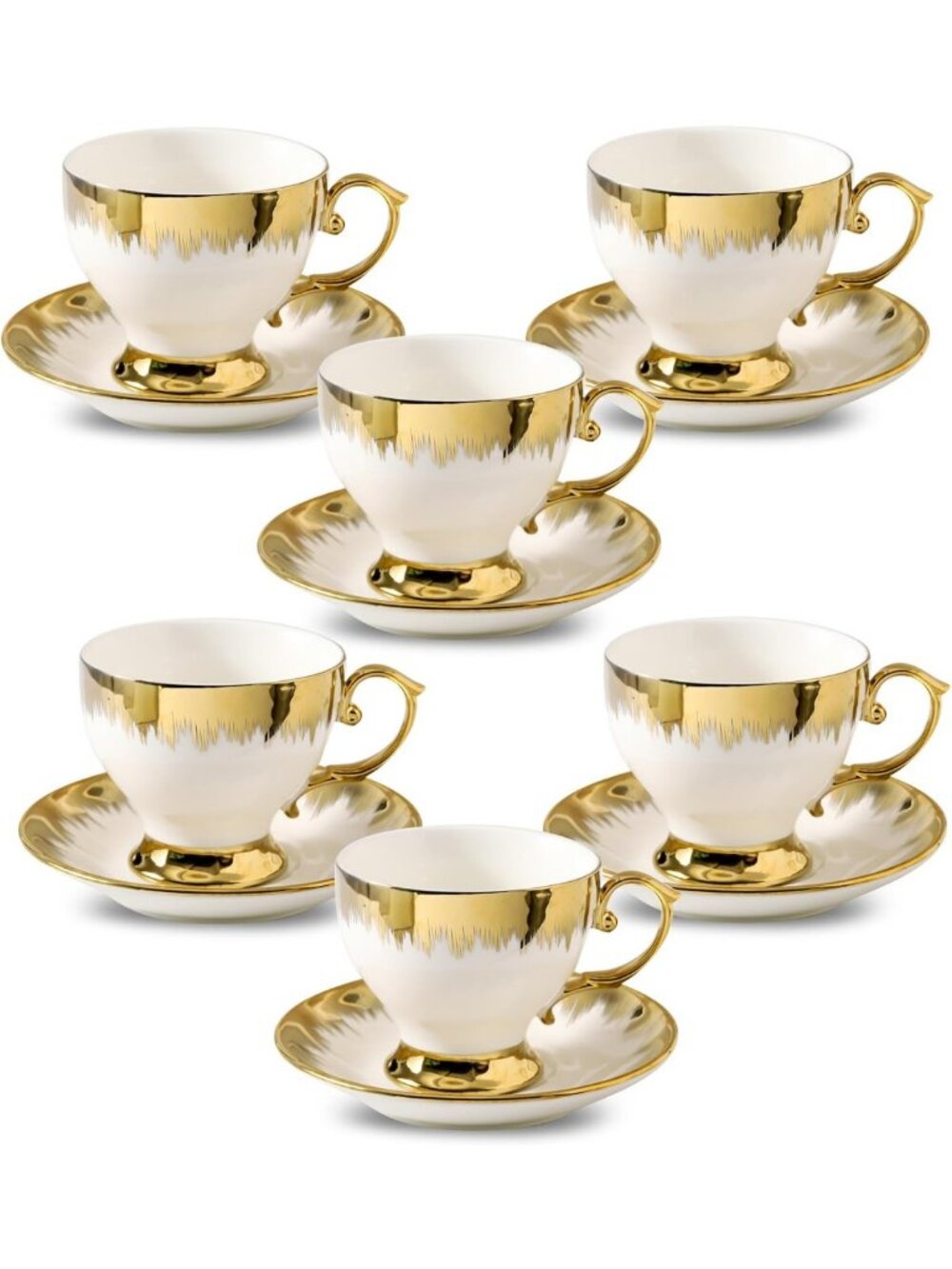 Elegant Tea Cups & Saucers Set of 6 | 7 oz Turkish Coffee Cup Collection